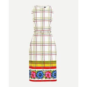 J. Crew Belted bi-stretch cotton dress with floral border Size 8
